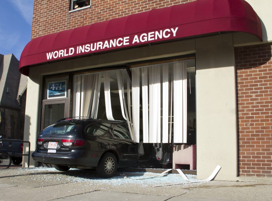 This car that crashed into an insurance agency will certainly be needing a rebuilt title