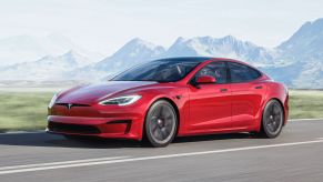 A red Tesla Model S Plaid