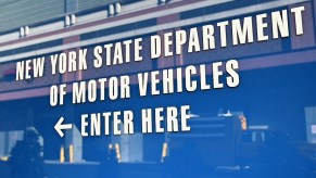 A view of the NY DMV's signage, if you lose your car's title, you will need to visit the DMV