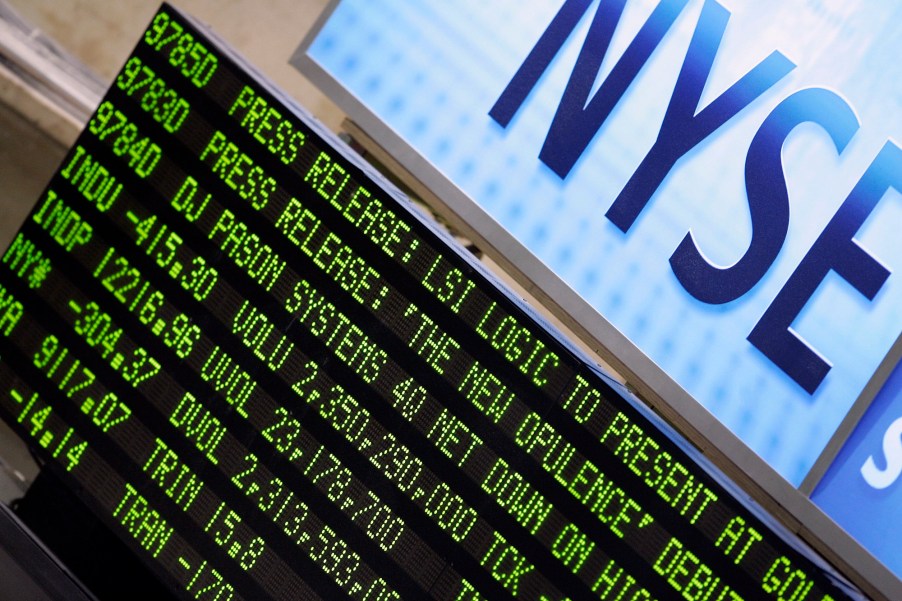 The stock ticker board at the New York Stock Exchange on February 27, 2007, in New York City