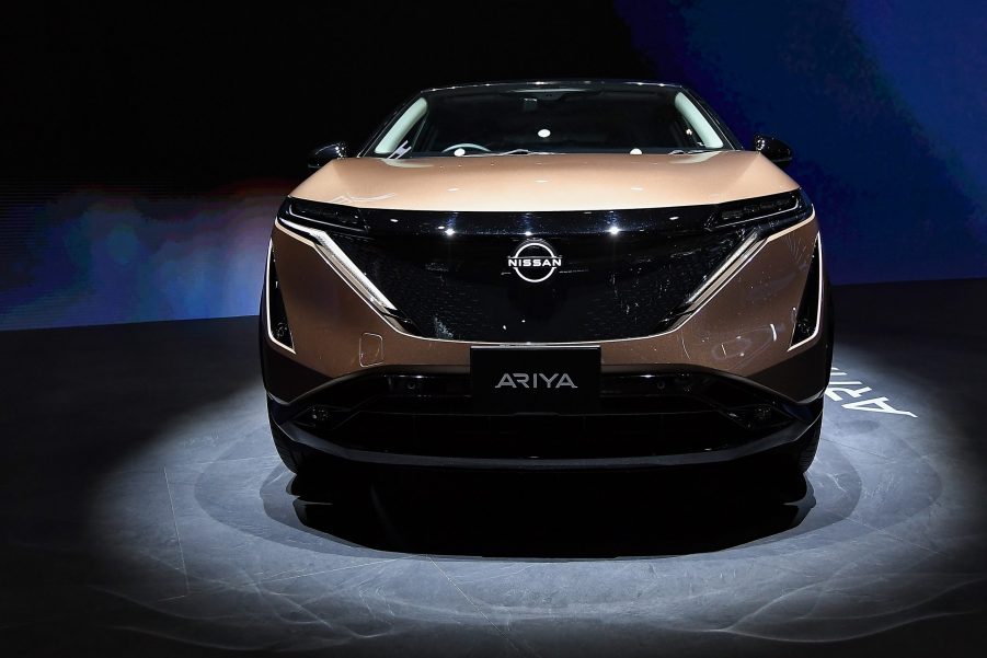 A bronze Nissan Ariya car is on displayed during the 19th Shanghai International Automobile Industry Exhibition