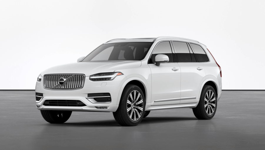 A white 2021 Volvo XC90 on display