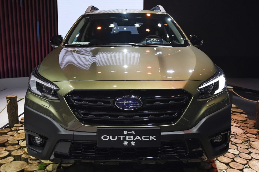 The greenish Subaru Motor Outback car is on displayed during the 19th Shanghai International Automobile Industry Exhibition