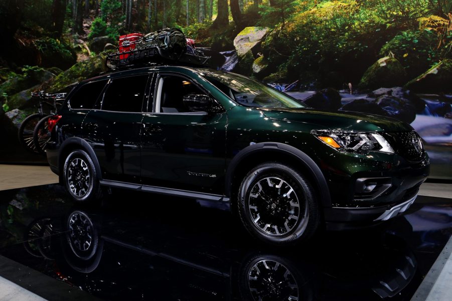 Green 2019 Nissan Pathfinder Rock Creek Edition is on display at the 111th Annual Chicago Auto Show