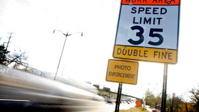 A speed limit sign in the city.