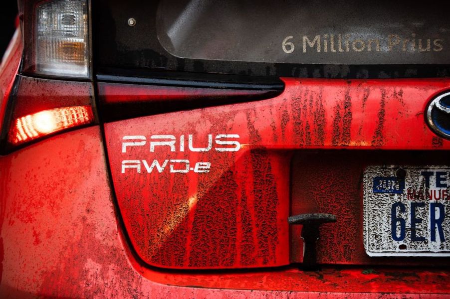 up-close shot of the badge for the Prius AWD-e