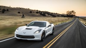 A white 2015 Chevrolet C7 Corvette