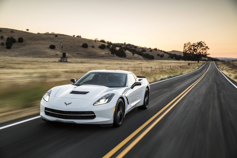 A white 2015 Chevrolet C7 Corvette