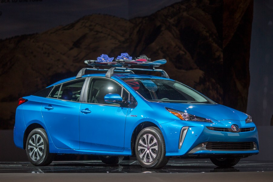 The 2019 Toyota Prius with all-wheel drive on display at AutoMobility LA on November 28, 2018, in Los Angeles