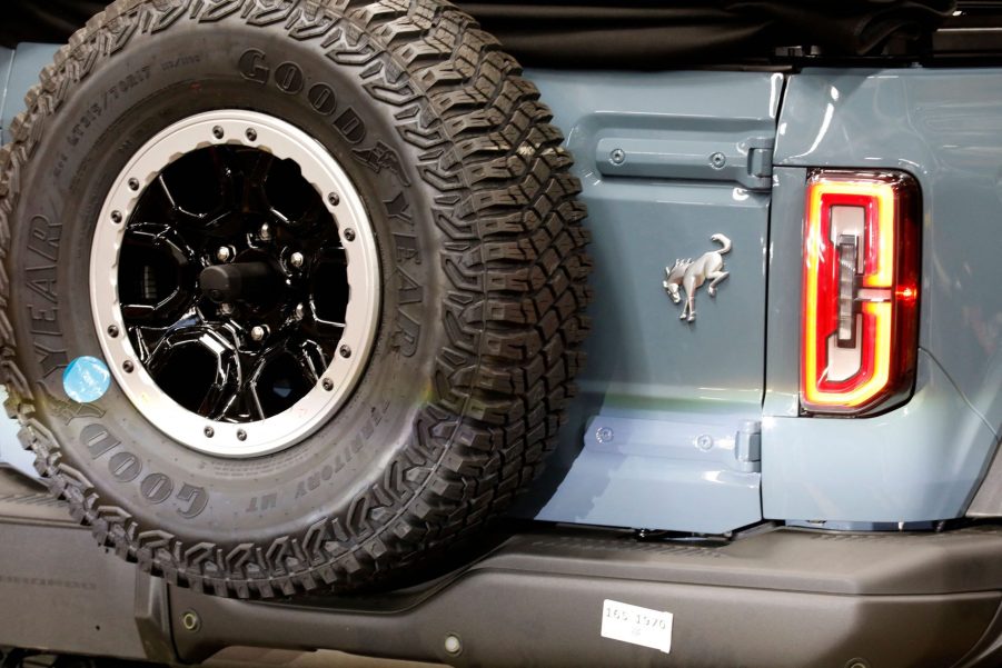 a bucking bronco emblem on a 2021 Ford Bronco