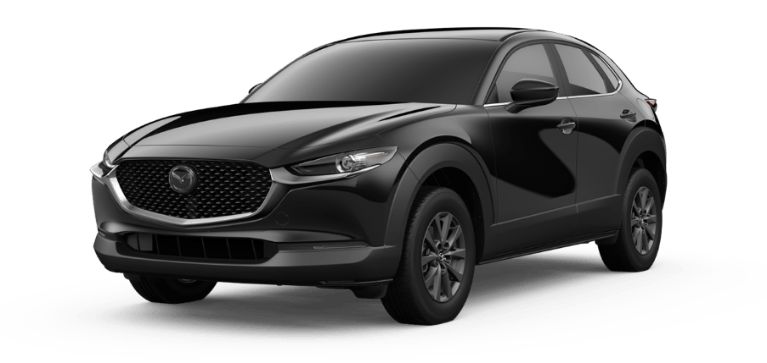 A black 2021 Mazda CX-30 against a white background.