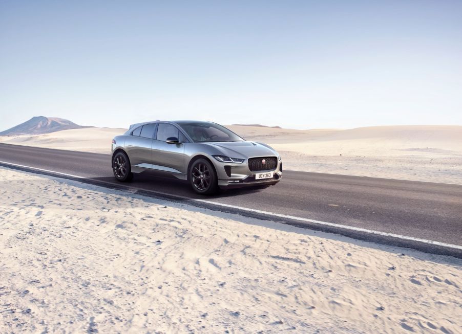 The 2022 Jaguar I-Pace Black parked on a highway road in the desert