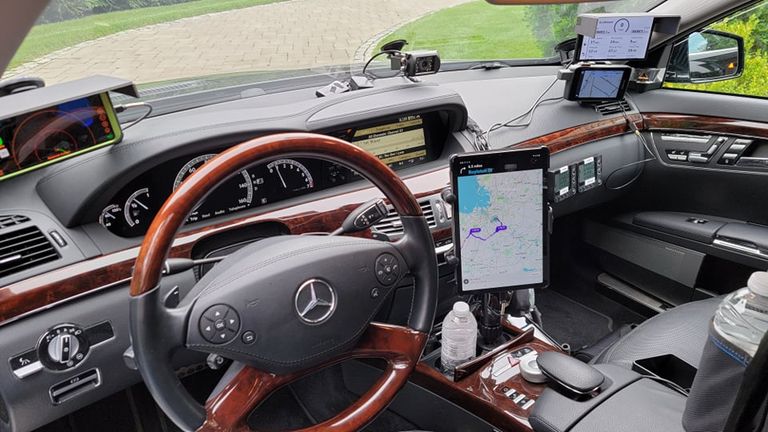 The interior of the Mercedes SL550 used to drive across the country