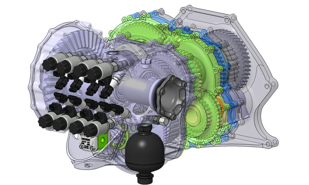 A see-through image showing Koenigsegg's lightspeed transmission