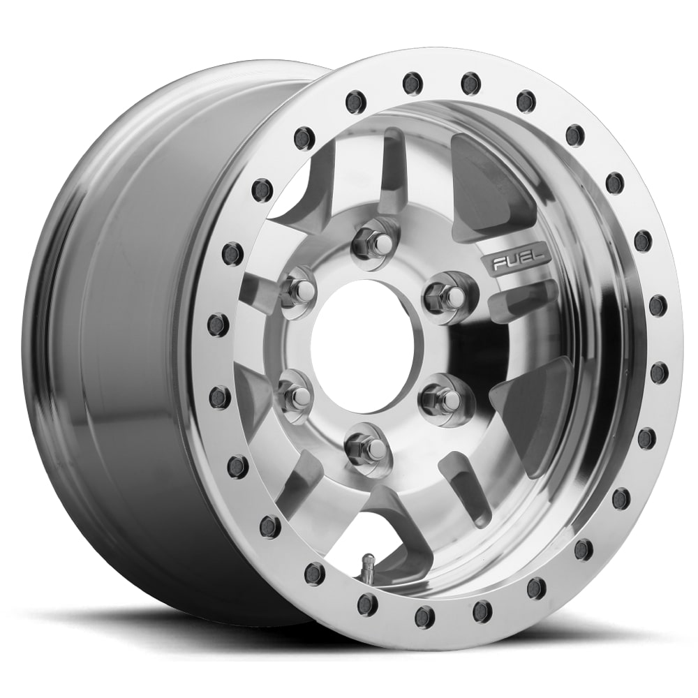 A machined silver Fuel beadlocking wheel