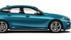 A teal 2021 BMW Gran Coupe against a white background.