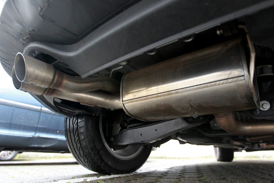 An exhaust on a diesel car, the emissions from which can effect how you register your car