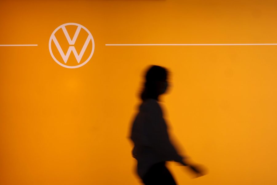 Volkswagen's post-Dieselgate logo is seen at the ID.3 launch