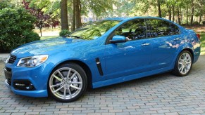 A blue Holden-badged 2015 Chevrolet SS on a driveway