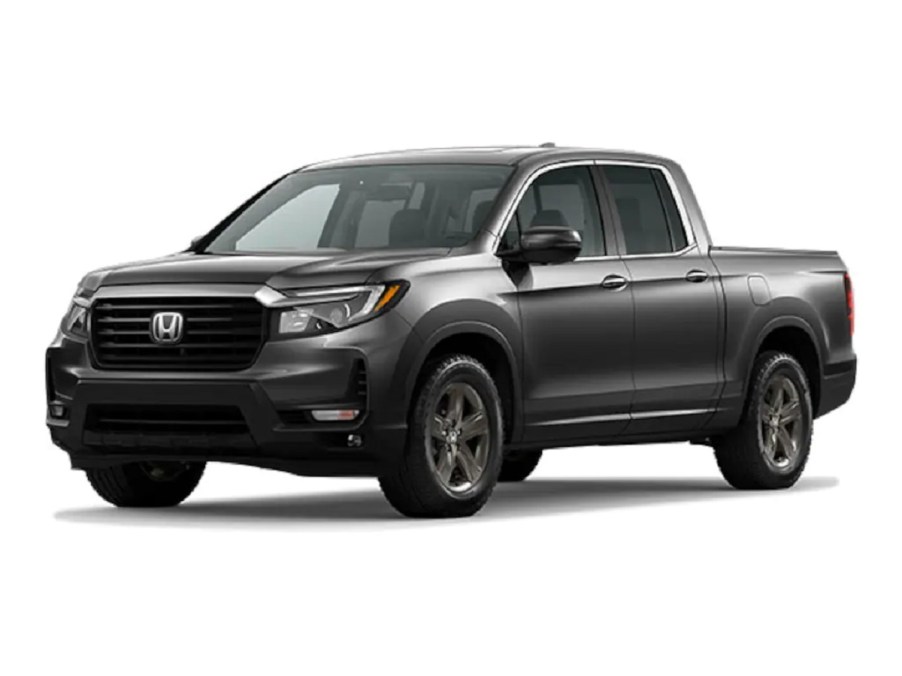 A gray Honda Ridgeline against a white background.