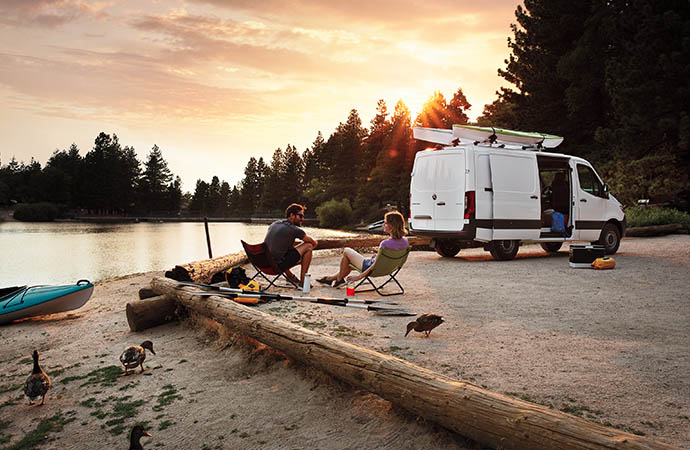 2021 Mercedes Sprinter van parked on the beach 