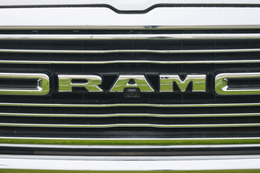 The grille of a Ram with "RAM" placed in the grille.