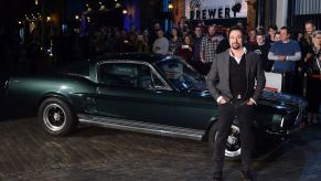 Richard Hammond with his dark-green classic Ford Mustang at The Grand Tour Season 3 premiere