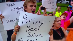 Saturn protester at GM headquarters