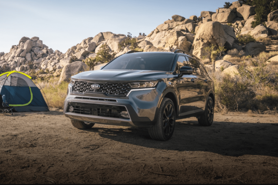 The 2021 Kia Sorento X-Line parked on top of a mountain