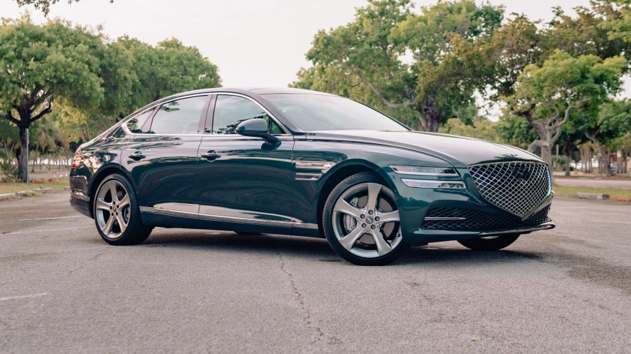 An image of a 2021 Genesis G80 parked outdoors.