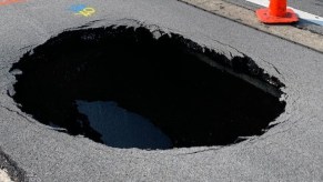 An open sinkhole on I-465 Indiana