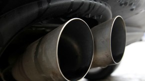 The exhaust pipes of a parked diesel car seen In Cologne.A