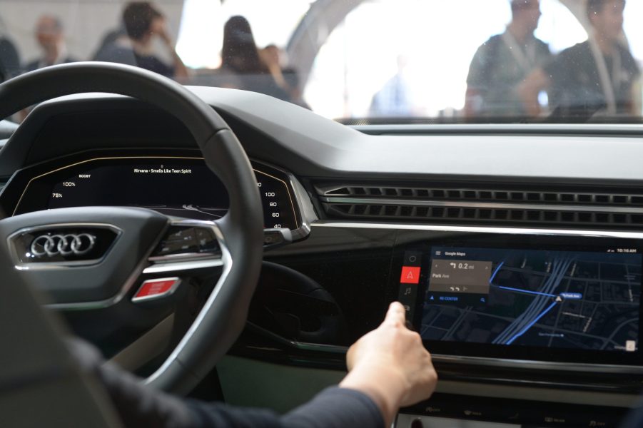 The cockpit of a an Audi Q8 prototype with an infotainment system - which runs on the Android operating system