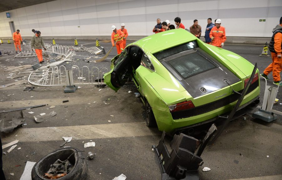 A wrecked lamborghini wrecked exotic car