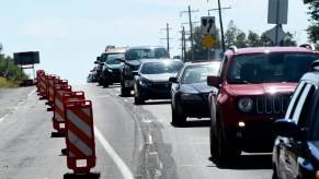 Drivers eschew the zipper merge driving technique at road construction on Route 61 in Pennsylvania