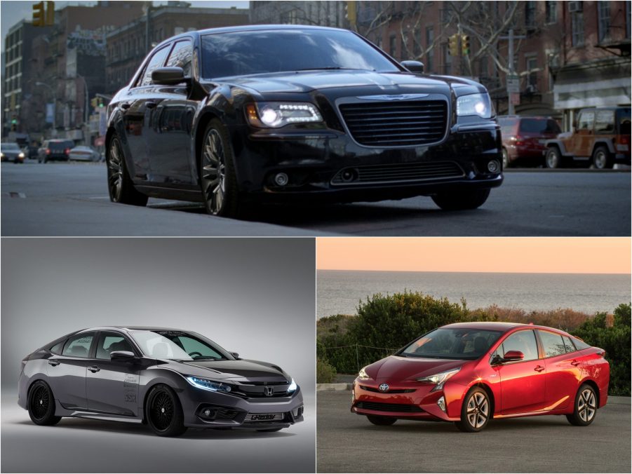 2016 Chrysler 300, Honda Civic, and Toyota Prius