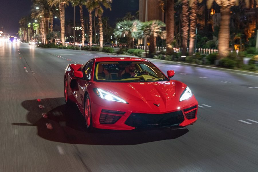 The 2020 Chevy Corvette on the Vegas strip at night