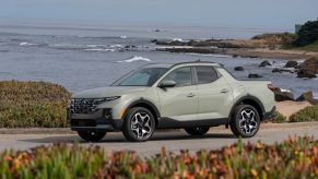 The 2022 Hyundai Santa Cruz sport adventure vehicle parked by the sea