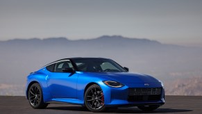 2023 Nissan Z coupe in two-toned blue and black colors.