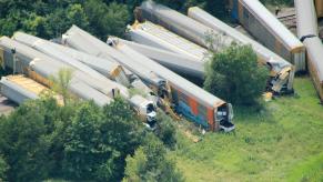 Ford F-150 models in a train crash