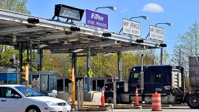 A tollbooth area with E-ZPass electronic tolls