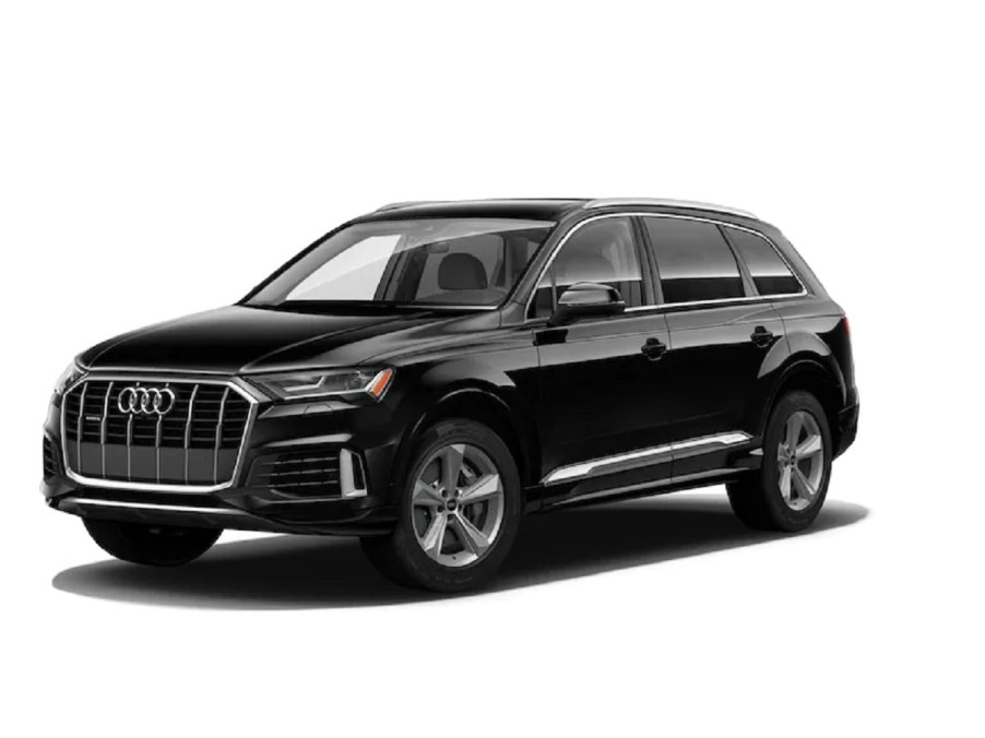 A black 2021 Audi Q7 against a white background.