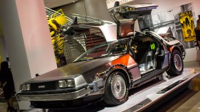 The DeLorean from the film "Back To The Future." Seen here in a movie cars exhibit.