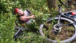 A Tour de France bike crash during a cycling race