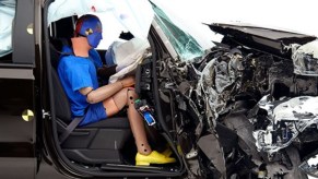 A Chevy Silverado being crash-tested.