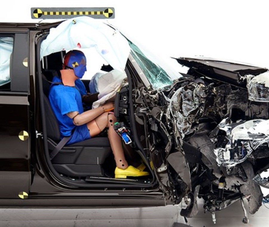 A Chevy Silverado being crash-tested.