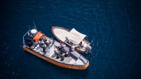 An aerial view of a Coast Guard ship rescue in Catania, Italy