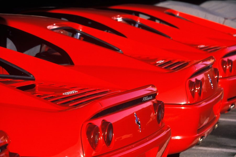 Ferrari F355s at the factory in Maranello, Italy, in February 1995