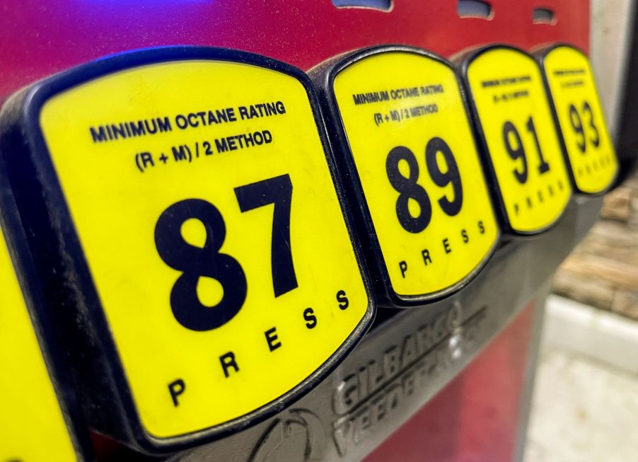 A close up of the options at gas pumps showing the 87, 89, 91, and 93.