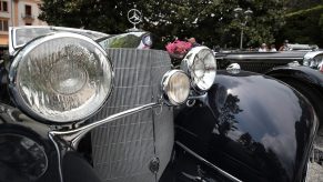 The grill of a Mercedes-Benz 540K at a concourse event in Como, Italy